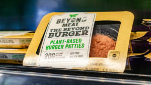 Image of Beyond Meat burger patties on a store shelf