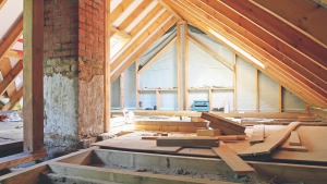 an interior view of a house attic under construction