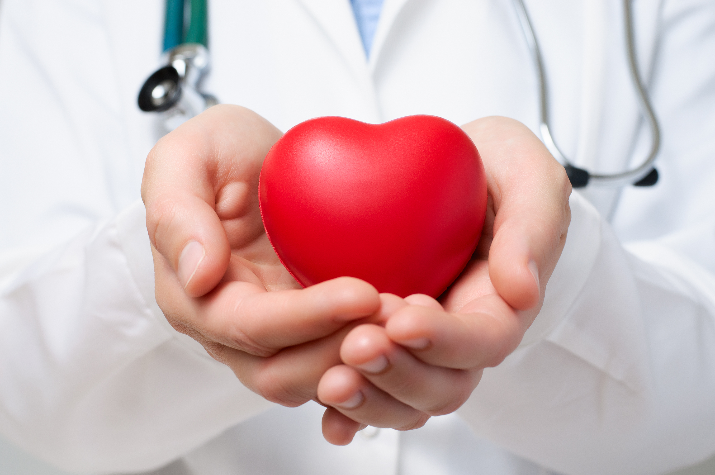 A doctor holds the image of a heart in their hands.