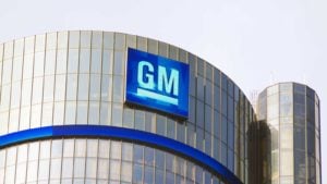 General Motors (GM) headquarters building with blue GM logo