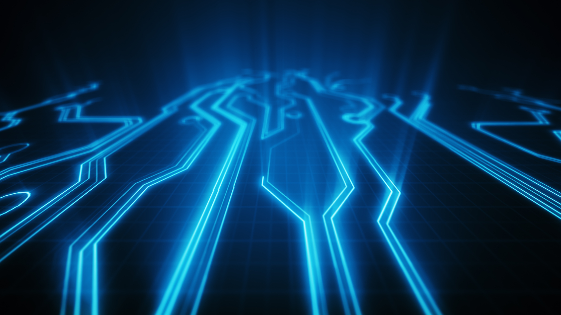 A digital illustration of glowing blue circuits.