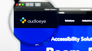 AudioEye logo on their website. AEYE stock.