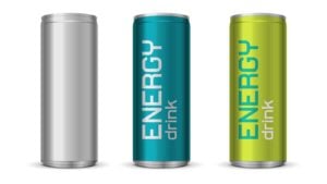 three energy drinks contrasted against a white background