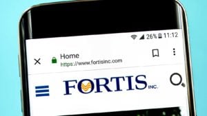 The Fortis (FTS) website is displayed on a smartphone screen.