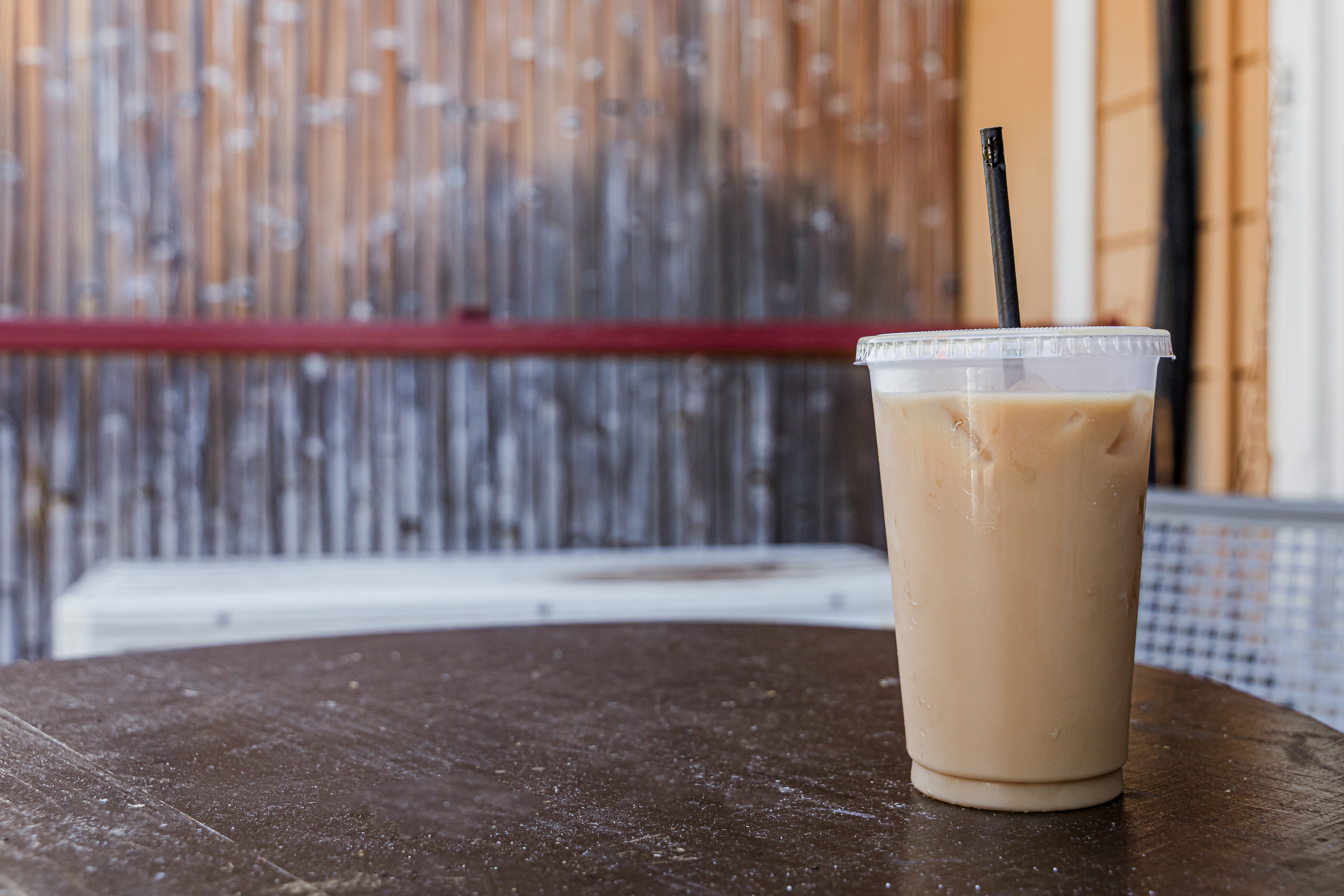 Iced coffee drink on table. 