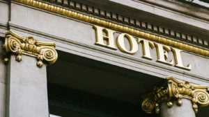 AHT stock: the front of a hotel with ornate columns