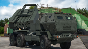 Lockheed Martin (LMT) M142 High Mobility Artillery Rocket System (HIMARS).3D illustration.