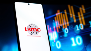 Taiwan Semiconductor, TSMC (TSM) on phone screen stock image. trillion-dollar stocks