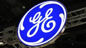 A large General Electric (GE) sign.