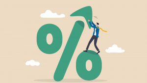 Illustration of rising interest rates. interest rates and the stock market