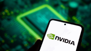 Nvidia technology company displayed on cell phone. NVDA stock