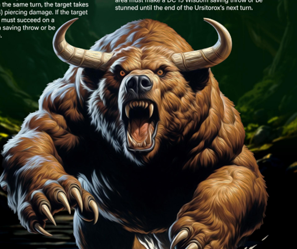 A photo of a Ursitorox, which is a mythical combination of bull and bear