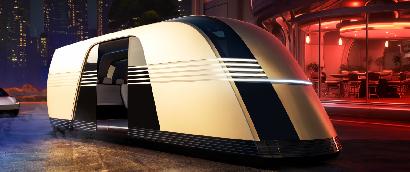 The Tesla Robovan, which can carry up to 20 passengers.