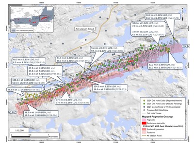 Figure 1: Drill holes completed to date at CV5 with result highlights in this announcement. (CNW Group/Patriot Battery Metals Inc.)