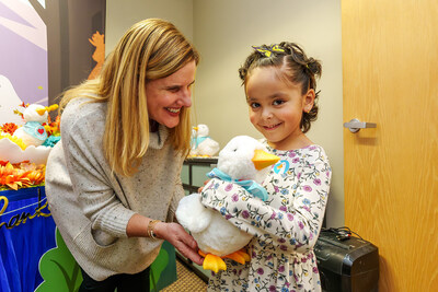 Yasmine Farias Chavez attends the My Special Aflac Duck ® Delivery at Keaton's Child Cancer Alliance Thursday. The event marks nearly 200 ducks given to Keaton's in the past two years and more than 33,000 ducks distributed free of charge since the program began in 2018. (PRNewsfoto/Aflac)