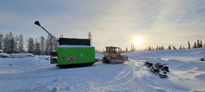 Figure 2: Mobilizing drill rig at the start of the winter road (western end of the CV5 Pegmatite). (CNW Group/Patriot Battery Metals Inc.)